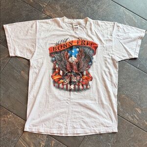 White 'Born Free' Eagle Graphic T-Shirt Men’s LG